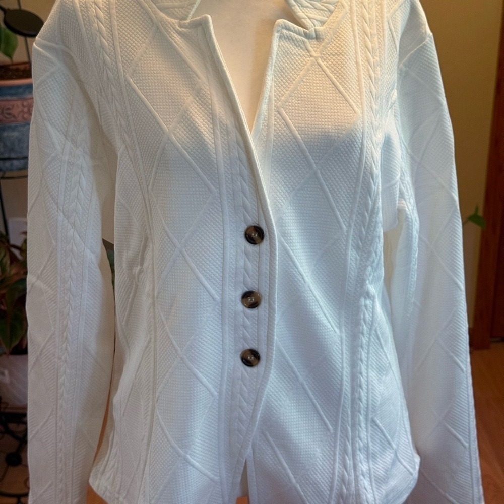 Women’s White Single Breasted Heathered Sweater Long Sleeves XL NWOT - Picture 7 of 15